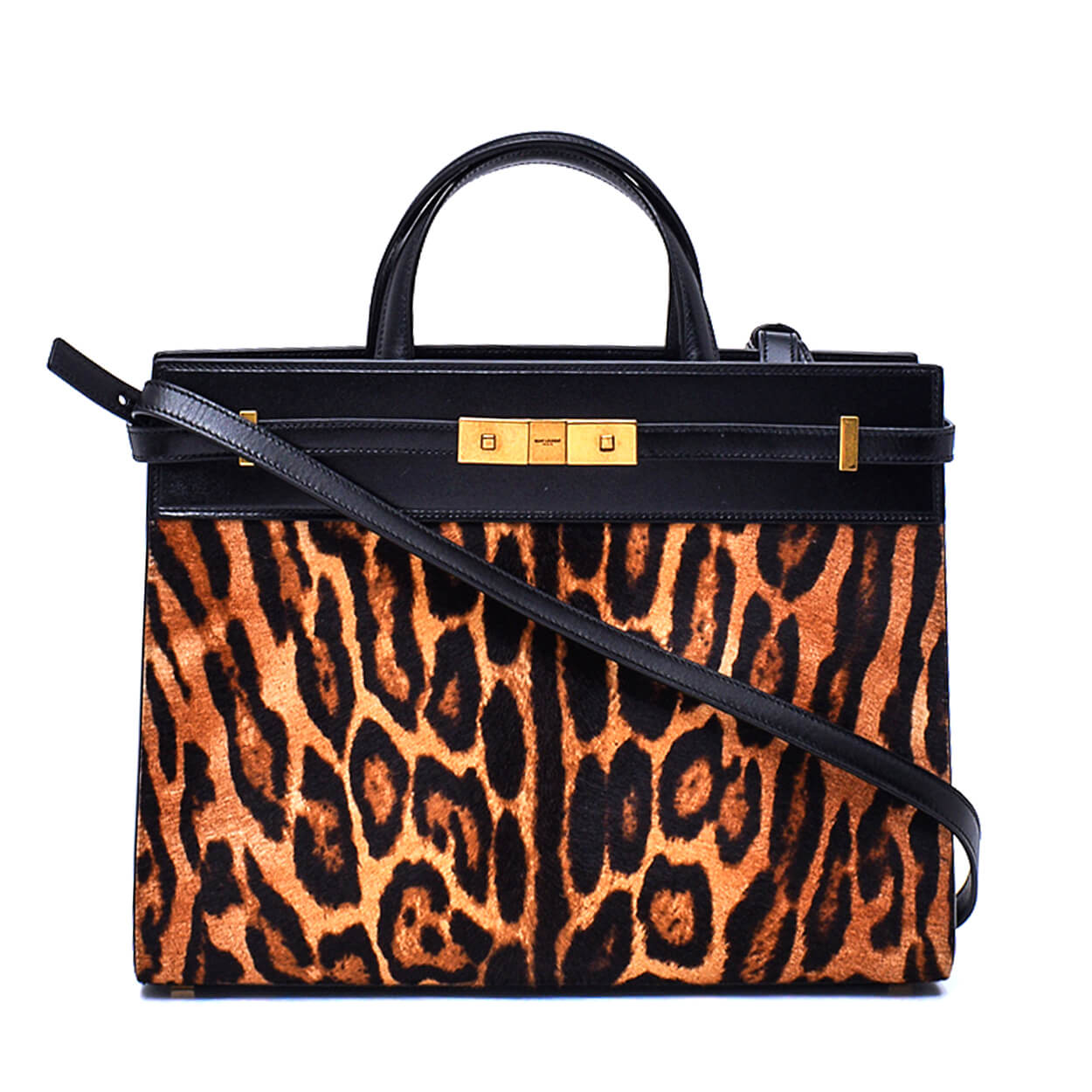 Saint Laurent-Small Manhattan Leopard Calf Hair Tote Bag w Strap 